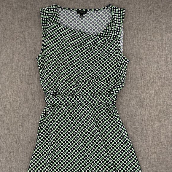 Talbots Belted Sheath Dress Sleeveless Green Black White XS Round Neck Comfort - Picture 2 of 12